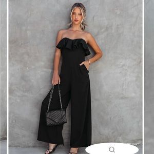 Black Strapless Ruffle Jumpsuit